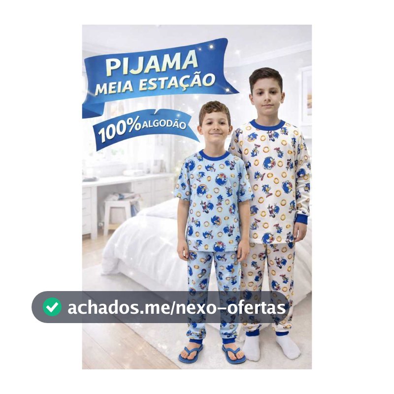 Pijama Menino Personagem Manga Curta e Calça Algodão Inverno