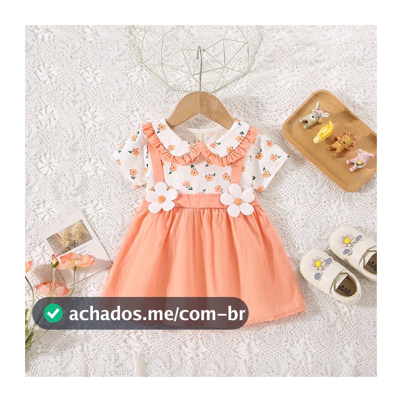 Summer New Rural Style Baby Girl Vestido De Manga Curta , Pequenas Peças Falsas Floral De Roupas Infantis (6 Meses-2 Anos)