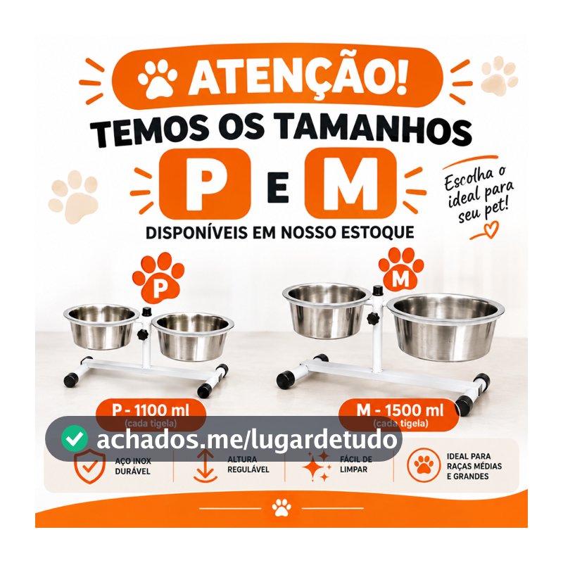 Comedouro Duplo Elevado Alto Ajustável Regulável para Cachorro e Gato
