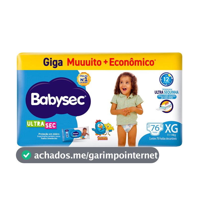 Fralda Babysec Ultrasec Giga Tamanho XG 76 Unidades Descartáveis