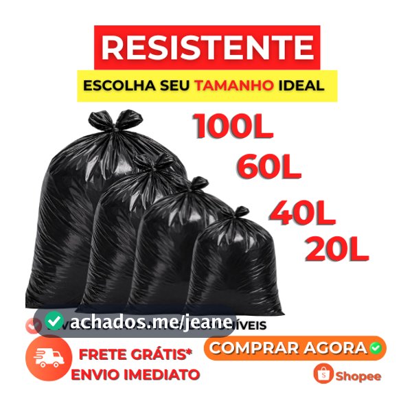 Saco de Lixo Preto c/100un Disponível em 100L 60L 40L 20L Resistente Direto da Fábrica