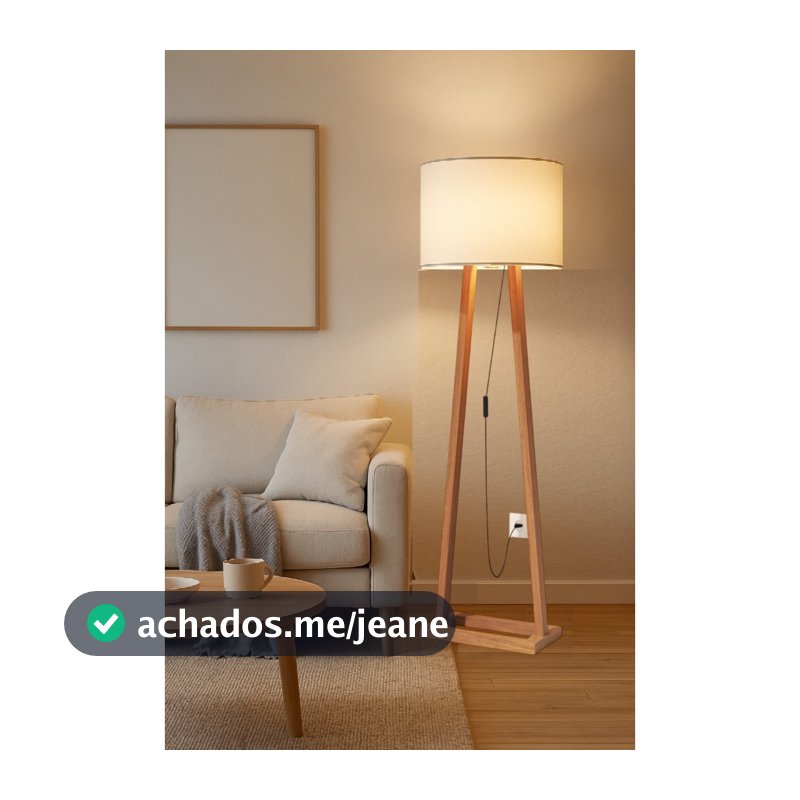 Luminária de Chão Tripé em Madeira – Design Moderno e Aconchegante para Sala de Estar ou Quarto