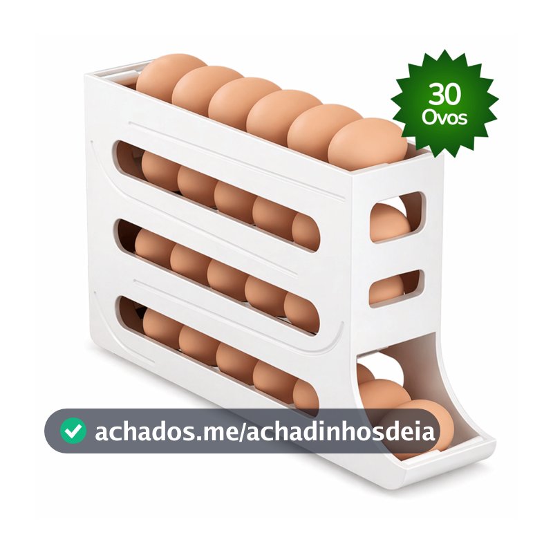 Porta Ovos dispenser 4 Andares Branco Rolante em Plástico para Geladeira Organizador 30 Ovos