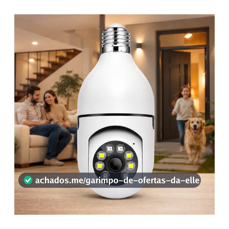 Câmera Lampada Giratória 360º Monitoramento em tempo real design discreto e moderno Conexão WiFi