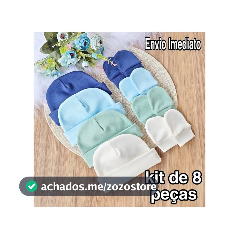 Kit 4 Touca e 4 Luva Para Bebê Recém Nascido 100% Algodão Antialérgico Maternidade Enxoval Gestante