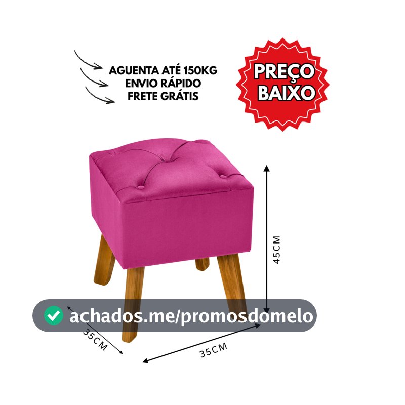 Puff Banqueta Retrô Capitonê em Veludo com Pés de Madeira–Decorativo, Confortável e Resistente até 120kg