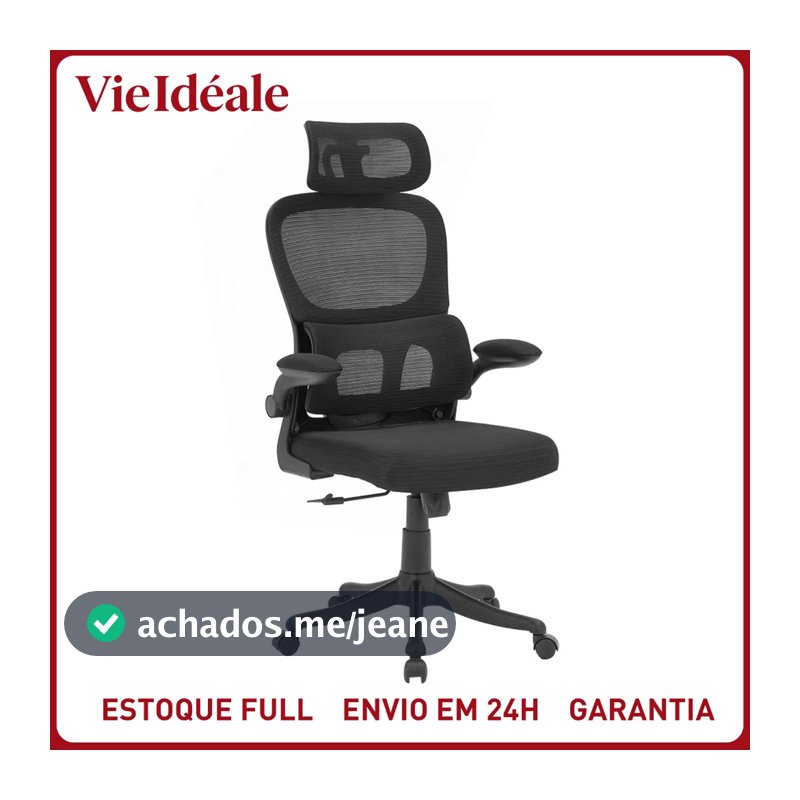 Cadeira de escritório, design ergonômico com suporte lombar independente, malha respirável e encosto de cabeça ajustável
