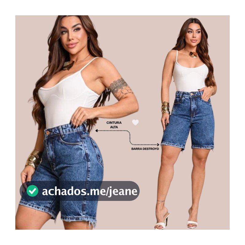 Bermuda Jorts Feminina Jeans Marmorizada Cintura Alta Sem lycra