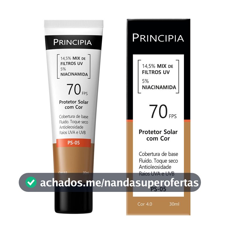 Principia Protetor Solar PS-05 Cor 4.0 c/ 14,5% Mix de Filtros UV + 5% Niacinamida FPS 70 - 30ml