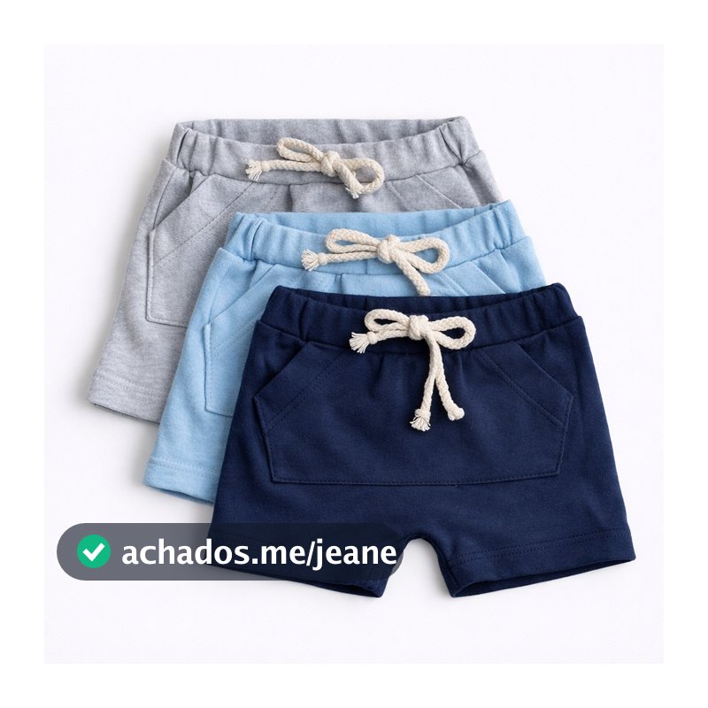 Kit com 3 Bermudinhas de Bebê Infantil 100% Algodão.
