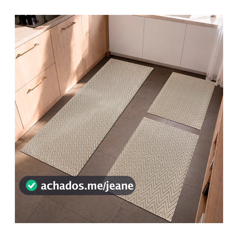 Jogo de Tapete Cozinha 3 Peças Rústico Antiderrapante Kit Tapete Cozinha 100% Algodão Natural