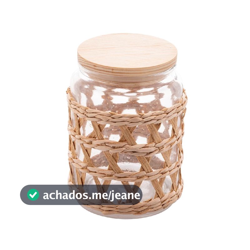 Pote Porta Mantimentos Wolff de Vidro Borossilicato e Sisal com Tampa em Madeira 750ml