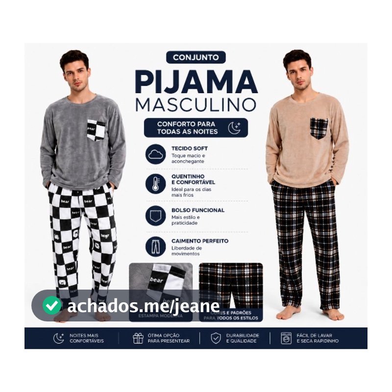 Pijama Masculino Xadrez  Inverno Confortável fleece quentinho