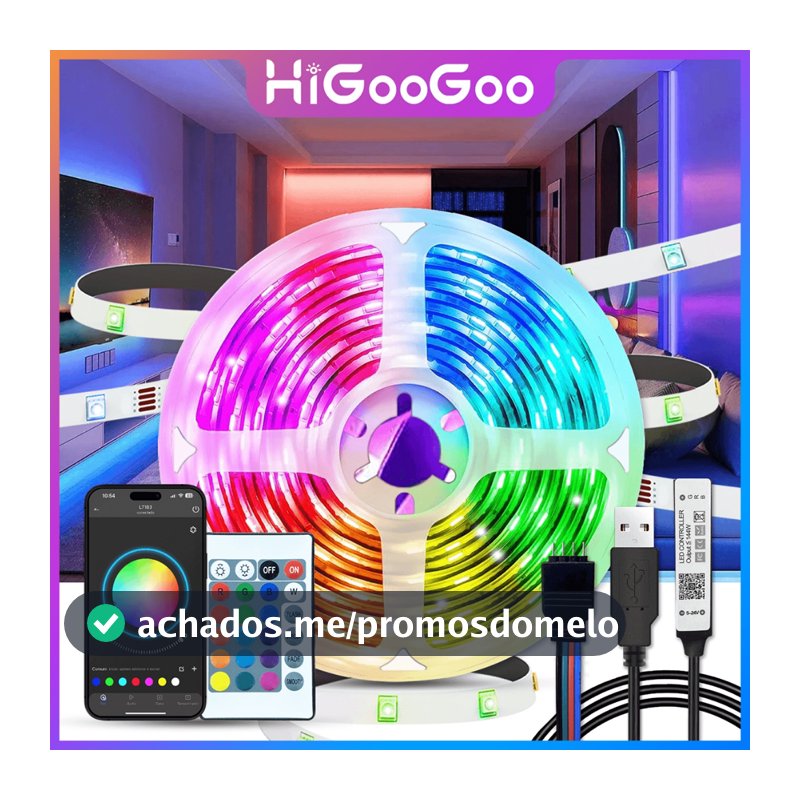 HiGooGoo 10/20/30/40M Fita LED De Luz APP Inteligente Controle Remoto RGB  Para Quarto Sala TV Fundo Carnaval Natal