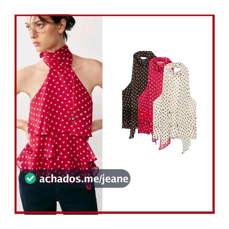 ZA Verão Novo Produto Feminino Bolinhas Em Camadas Decoração Halterneck Gola Top 1165116