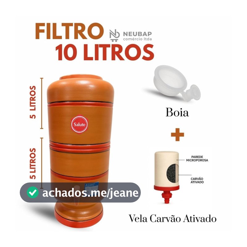 Filtro de Barro 10 Litros Completo com Vela Carvão Ativado, Boia e Torneira