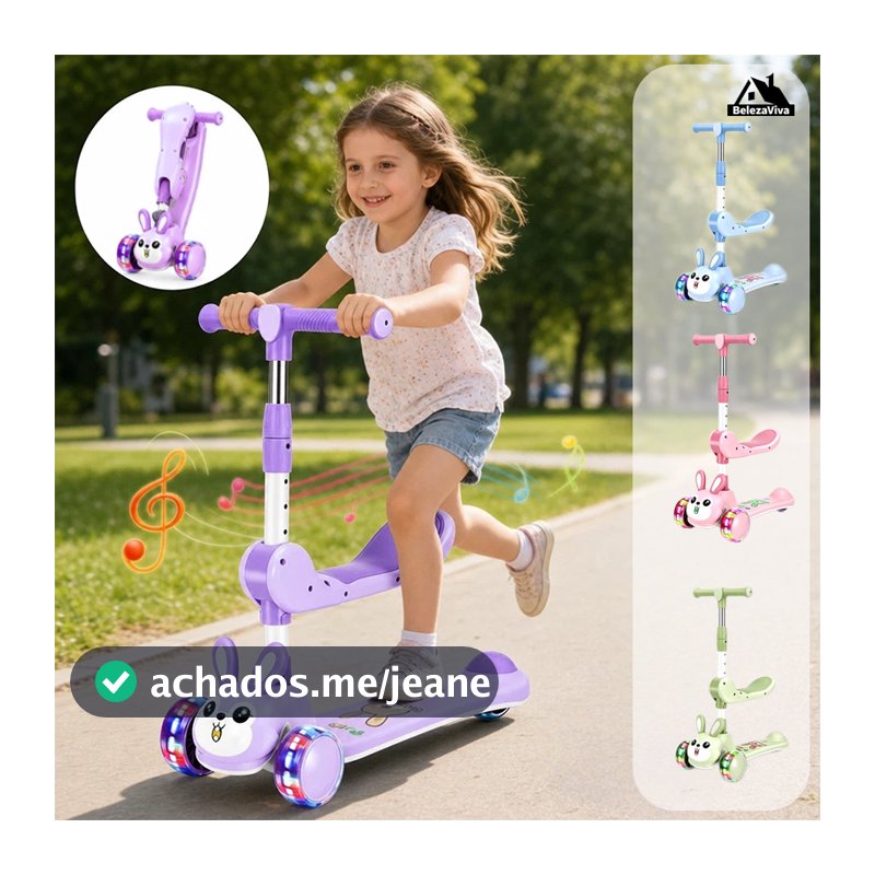 Patinete Infantil com Luz e Som Dobrável, Guidão Regulável Até 50kg Menino e Menina ao Ar Livre TZHXC