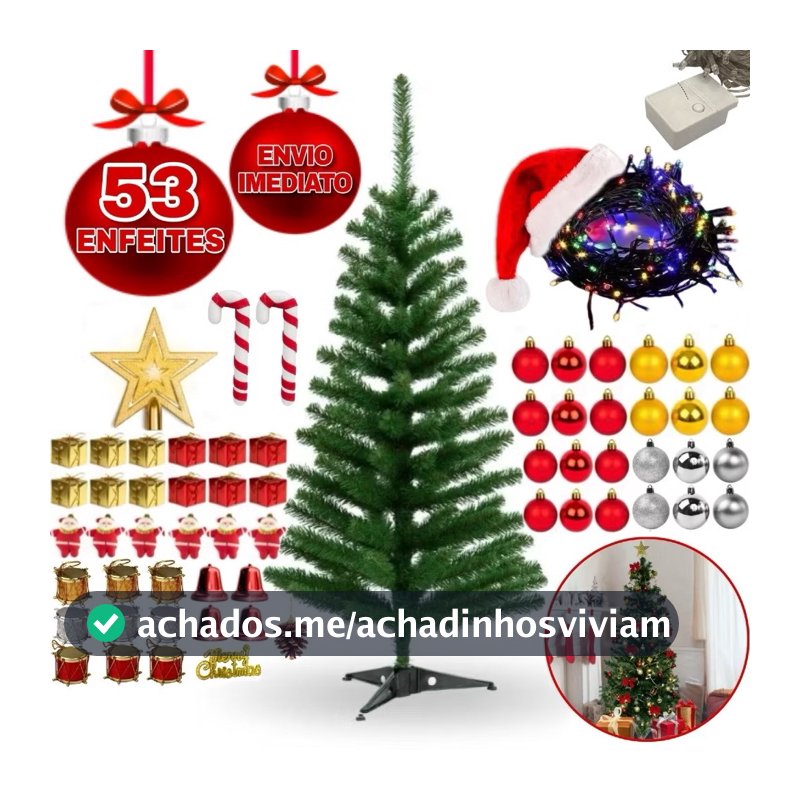 Árvore De Natal 120cm+53 Enfeites Pisca 120 Galhos Decorada Decoração Completa Envio Imedito - Árvore Completa Top