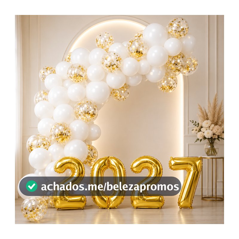 Kit Balão Bexiga Ano Novo 2027 + Numero Metalizado + Branco + Cristal Decoração