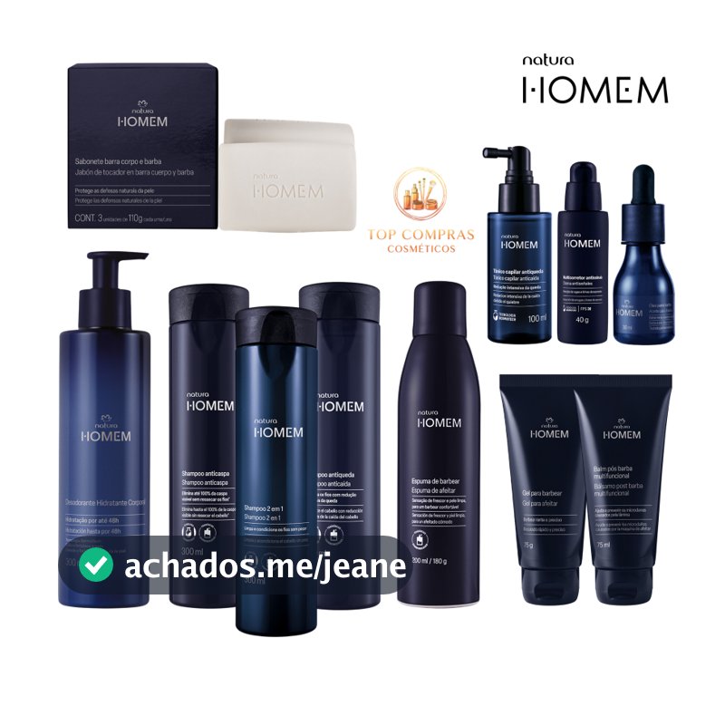 Linha Natura Homem: Hidratante, Sabonetes em Barra, Creme, Gel e Espuma Barbear, Balm Pós-barba, Shampoo, Tônico e mais