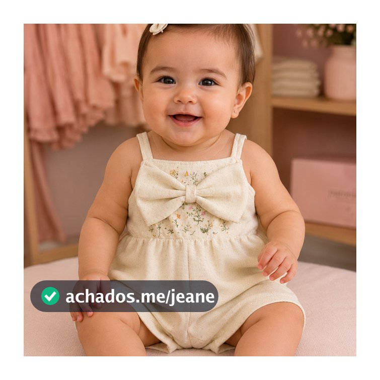 Jardineira Infantil Menina em Linho com Laço Estampa Floral Elegante Confortável Delicada Casual