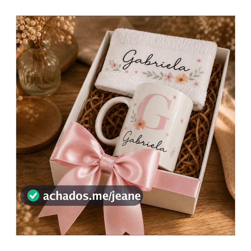 Kit Caneca Personalizada + Toalhinha Lembrancinha Festa Aniversário Noivado Casamento PRESENTE