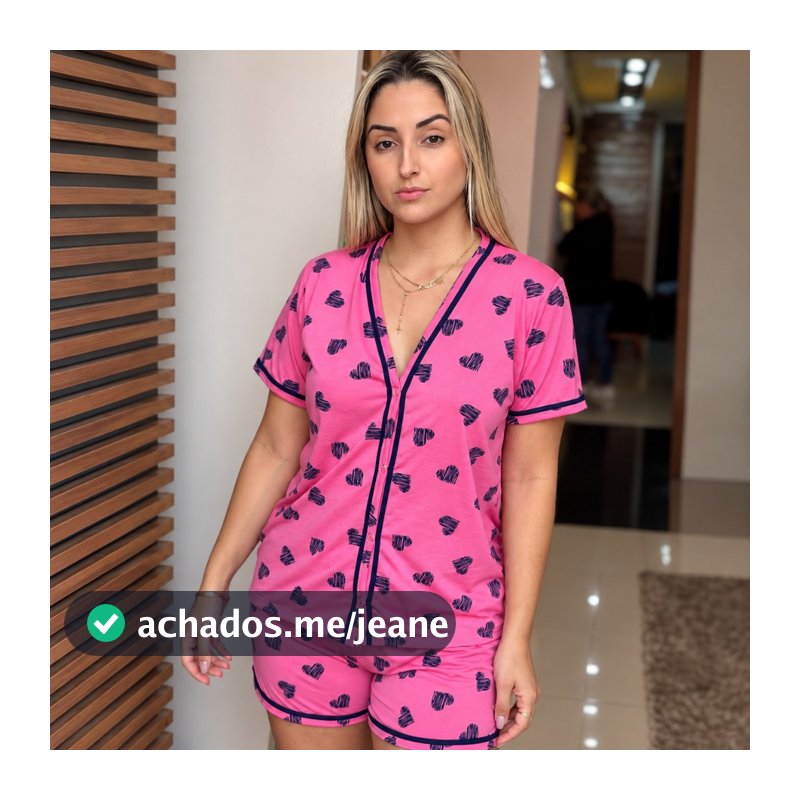 Pijama baby doll Feminino Blogueirinha aberto botões short doll amamentar pós cirúrgico Americano