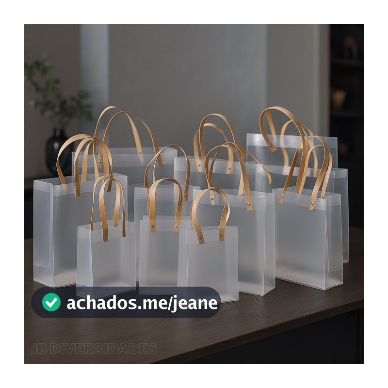 12 Sacola Transparente Fosca de PVC com Alça  de couro Decoração presentes