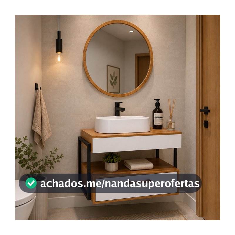 Conjunto para Banheiro com Espelho Cuba e Gabinete com1 Gaveta Estrutura de Aço Modelo Olympo