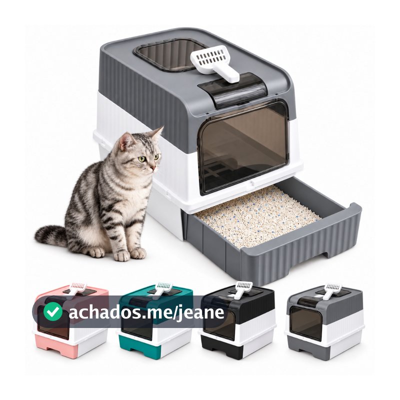 Caixa de Areia Fechada Cleanbox Fechada para Gatos com Pá Higienica Banheiro Duas Portas e Bandeja