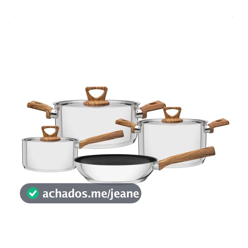Jogo de Panelas 4 Peças Tramontina Brava Antiaderente em Aço Inox com Fundo Triplo Cabos e Alças com Acabamento 65300310
