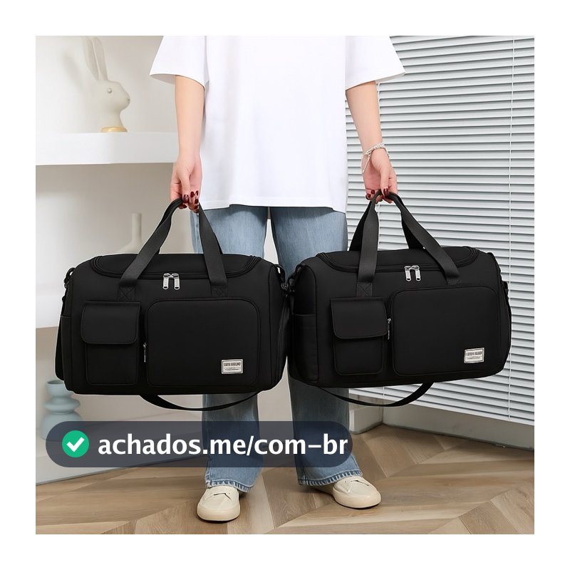 Bolsa Mala de Viagem Premium Academia Grande Capacidade Multifuncional Unissex COR: PRETO