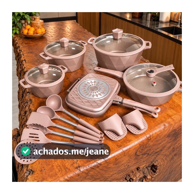 Jogo de Panelas Kit London Grill 17 peças Cerâmica Antiaderente Kit Completo Luxuoso