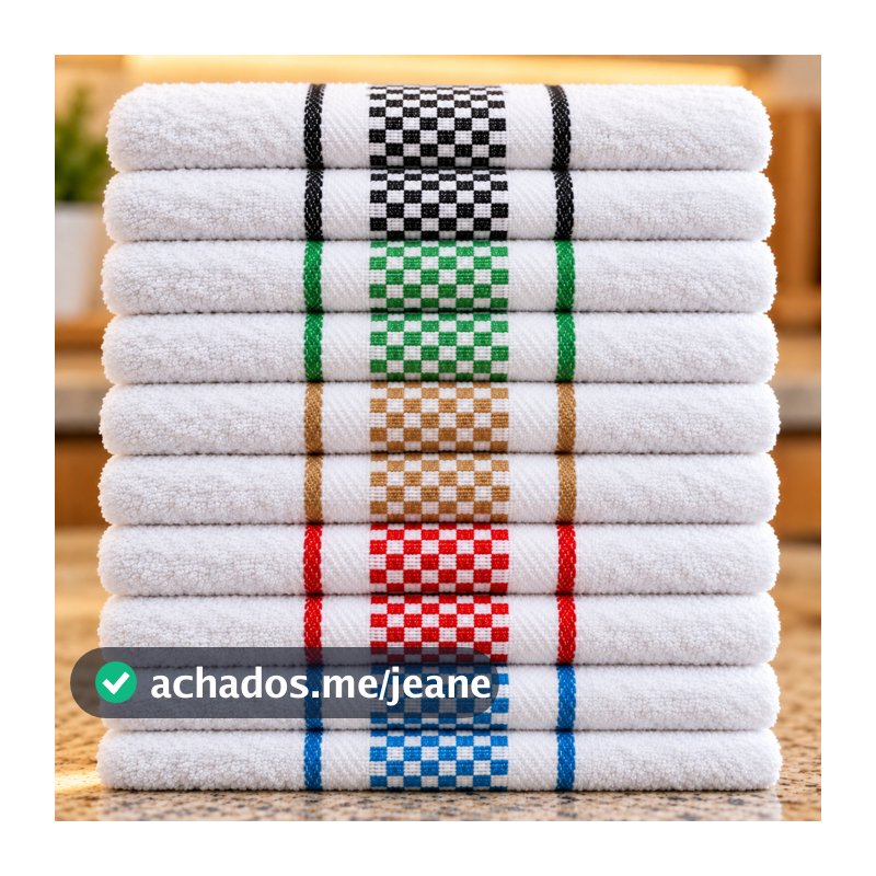 Kit 10 Pano De Copa Atoalhado Luma Xadrez Jacquard 45x70cm Sortidos