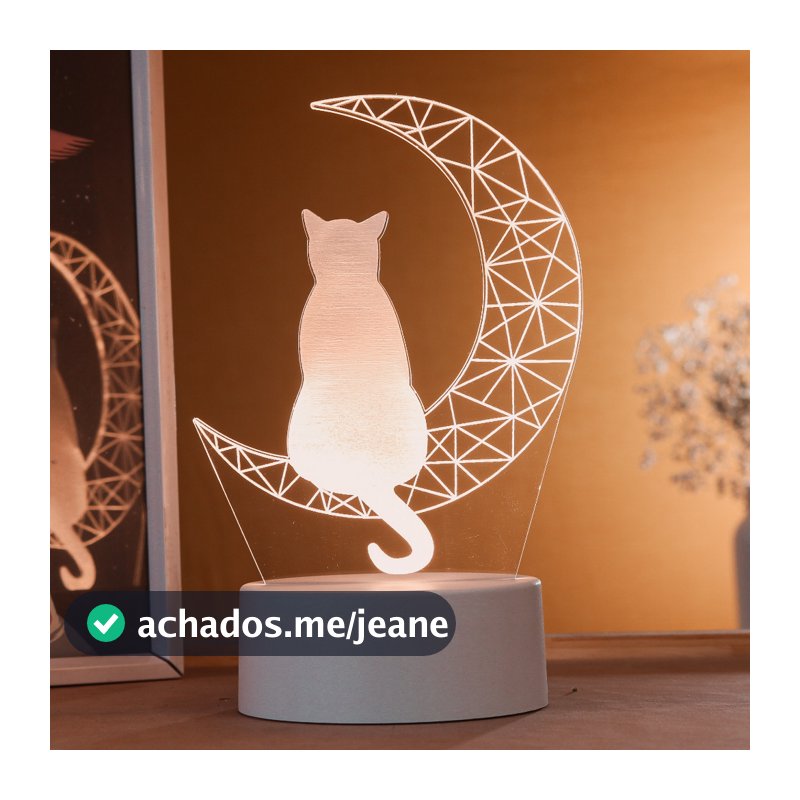 Luminária LED 3D de Mesa / Luz Noturna Presente Criativo / Decoração - gato na meia lua, animais, pets