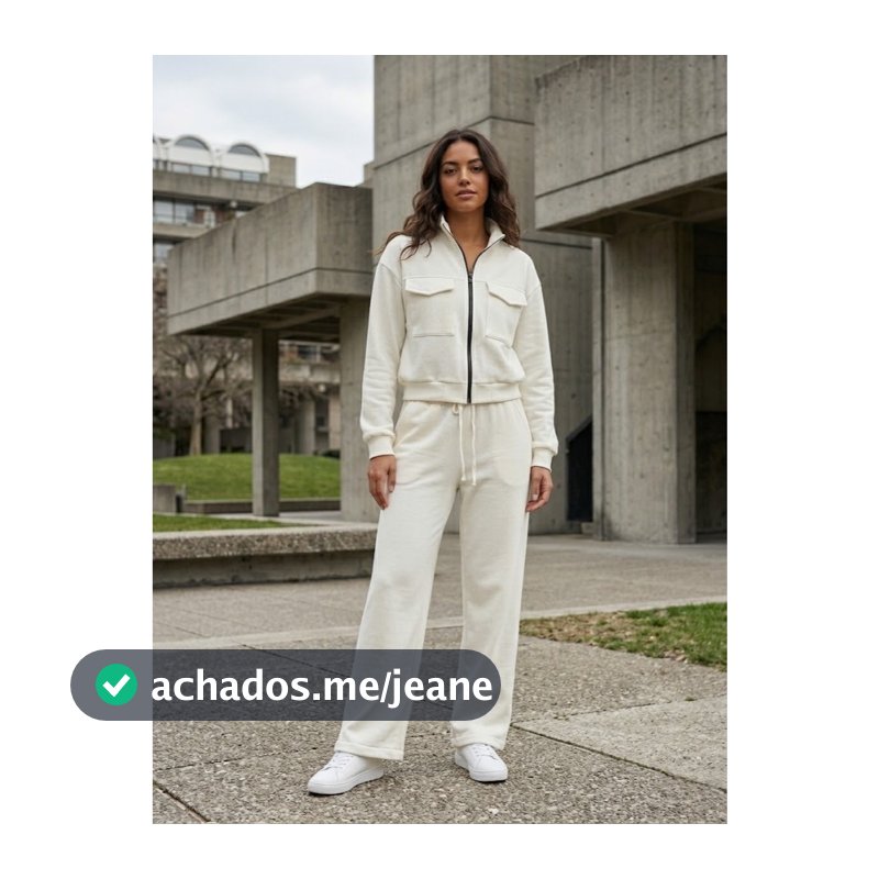 Conjunto Feminino Moletom Flanelado Jaqueta Zíper Gola Alta E Calça Pantalona Cintura Alta Bolsos Aerolook COD 092