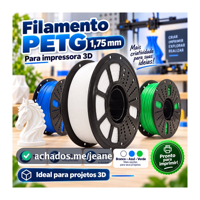 Filamento 3D PETG 1kg 1,75mm para Impressora 3D, Tolerância ±0,02mm, Rolo Branco Azul Verde