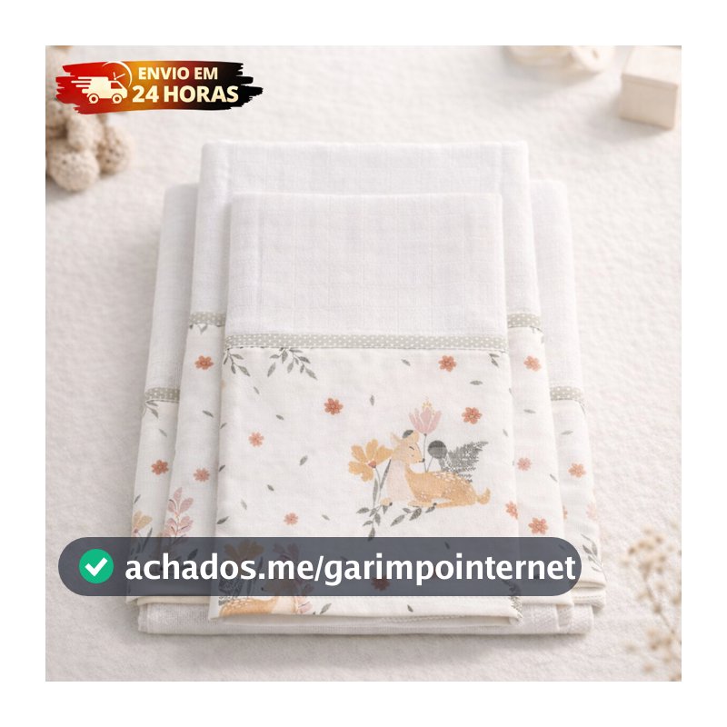 Kit Fraldas Bebê 3 Peças 100% Algodão Premium | Fralda de Boca, Fralda de Ombro e Fralda Multiuso
