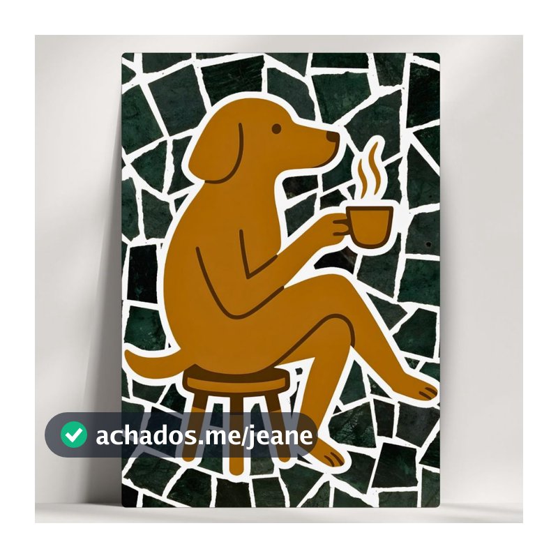 Quadros Decorativos Cachorro Caramelo - Tomando Café - Em Mdf - com Fita Adesiva - Envio Imediato