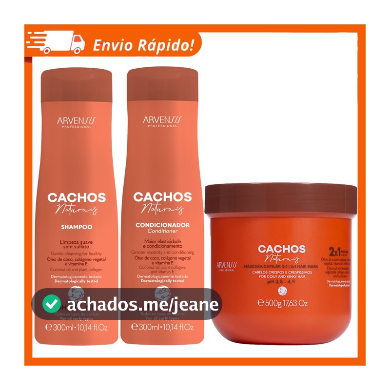 Kit Arvensis Cachos Shampoo Condicionador Máscara 2x1 500G