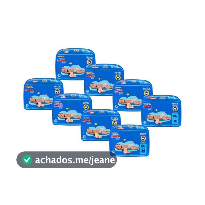 Kit 8 Fraldas Turma da Mônica Baby Jumbo RN com 36un cada