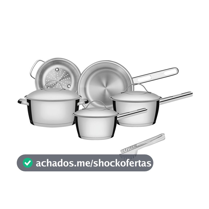 Jogo de Panelas Tramontina Aço Inox Allegra 5 Peças Fundo Triplo + Pegador de Massa