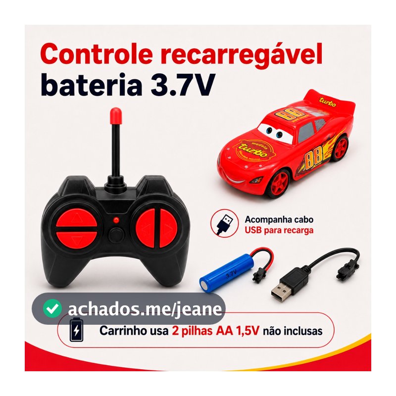 Carrinho Controle Remoto Vermelho Mcqueen Plástico Com Controle Sem Fio E Motor A Pilha