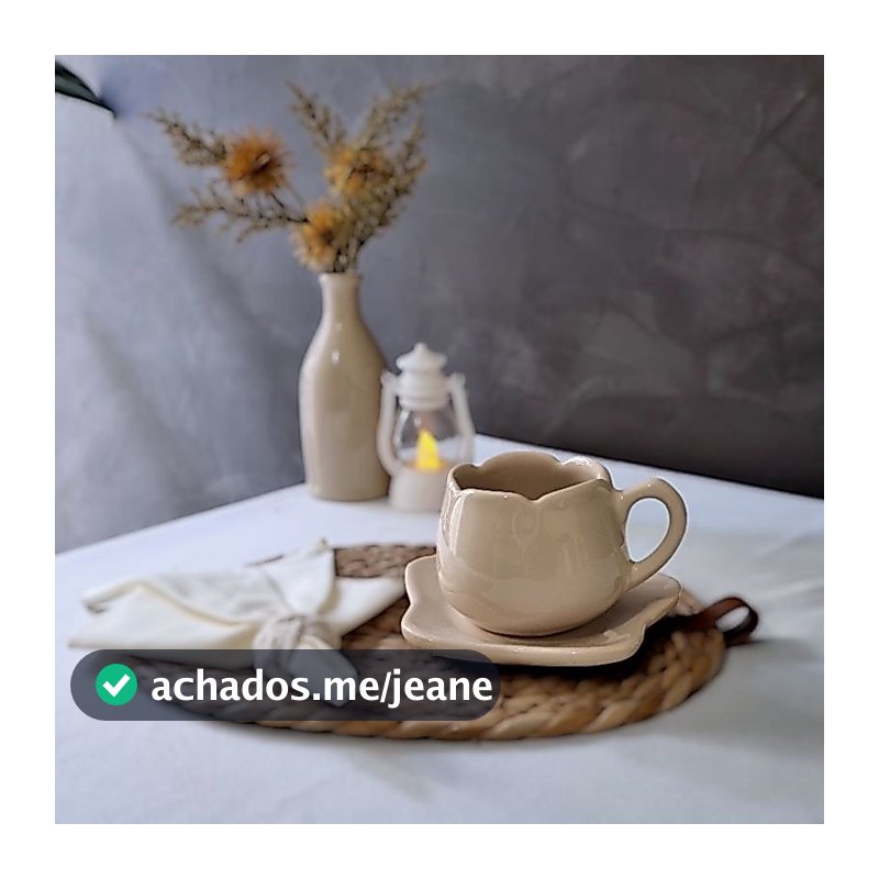 2 Xícaras Tulipa + 2 Pires Tulipa 200ml ou 80ml em Cerâmica Colorida para Cantinho do Café