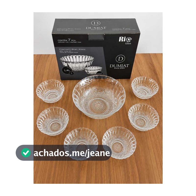 Conjunto de sobremesa Bowl de Vidro Dumiat Konia 7 Peças Rio Glass – Tigela Grande 1,4L + 6 Bowls 245ml