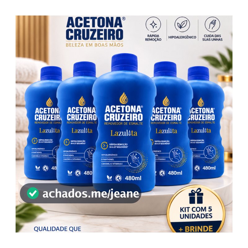 Kit 5 Removedor de Esmalte Cruzeiro 480ml Acetona +BRINDE remove 3 a 5 segundos lider venda manicure