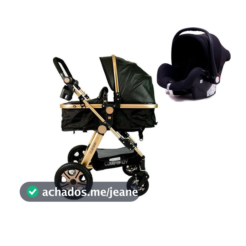 Kit 3 Em1 Carrinho de Bebê 4 Rodas + Bebê Conforto Preto