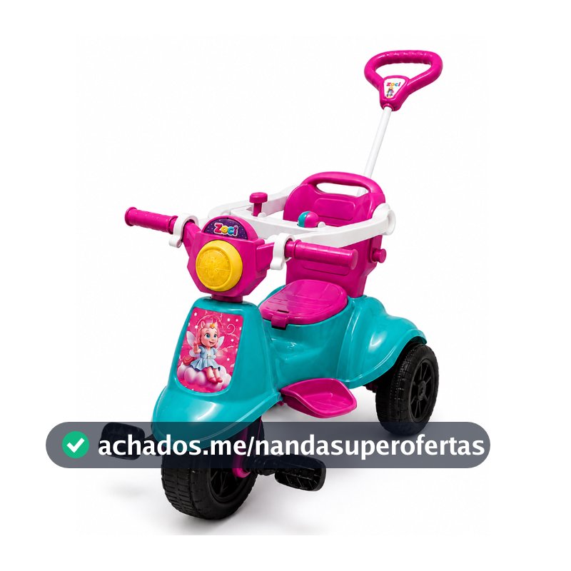 Triciclo Carrinho Motoca C/ Guia Passeio e Pedal Avespa Colorido Infantil Empurrador