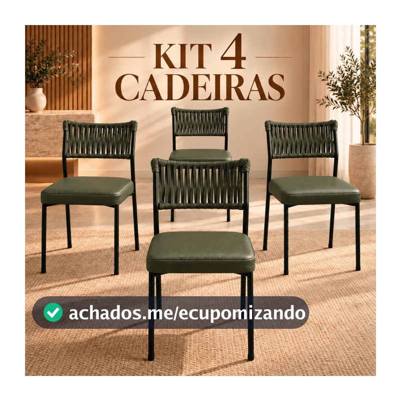 Kit 4 Cadeiras Sala de Jantar Atena Estofada com Encosto em Tricô Náutico Estrutura Aço