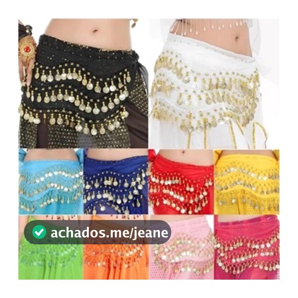 Lenço De Quadril Dança do Ventre Com Moedas De Quadril Várias Cores #